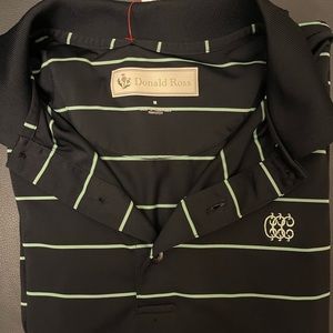 Donald Ross Sport Polo Shirt Men Medium Black Green striped Performance  Golfer